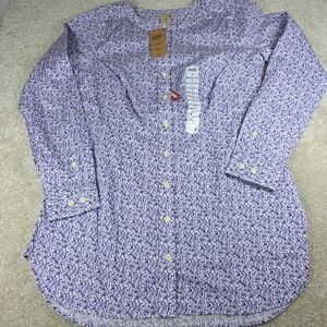 Duluth Trading Co. Tunic Shirt Womens XS Wrinklefighter Purples Floral NWT